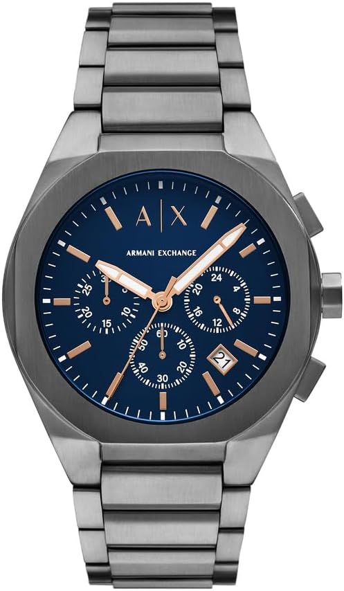 Armani Exchange Watch for Men, Automatic Movement and 46mm Case Size with Stainless Steel, Leather or Silicone Stra