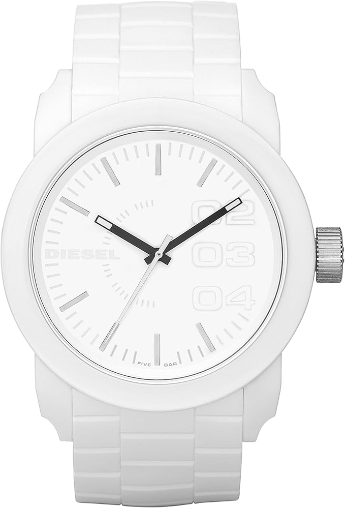 Diesel Double Down Silicone Three-Hand Analog Men's Watch, Color: White (Model: DZ1436)