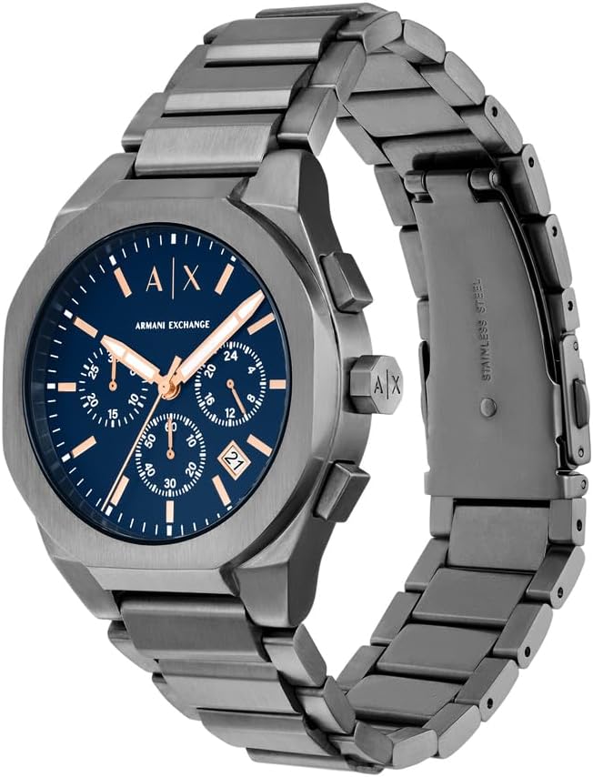 Armani Exchange Watch for Men, Automatic Movement and 46mm Case Size with Stainless Steel, Leather or Silicone Stra
