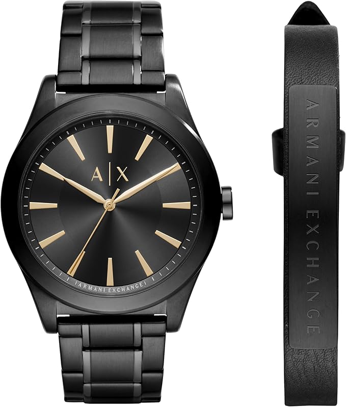 Armani Exchange Men's Black Stainless Steel Watch & Bracelet Gift Set (Model: AX7102)
