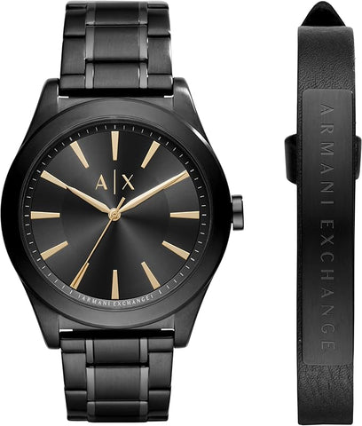 Armani Exchange Men's Black Stainless Steel Watch & Bracelet Gift Set (Model: AX7102)