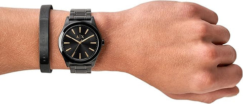 Armani Exchange Men's Black Stainless Steel Watch & Bracelet Gift Set (Model: AX7102)