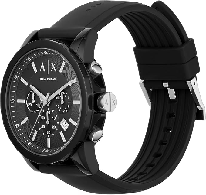 Armani Exchange Men's Stainless Steel Analog-Quartz Watch with Silicone Strap - Black