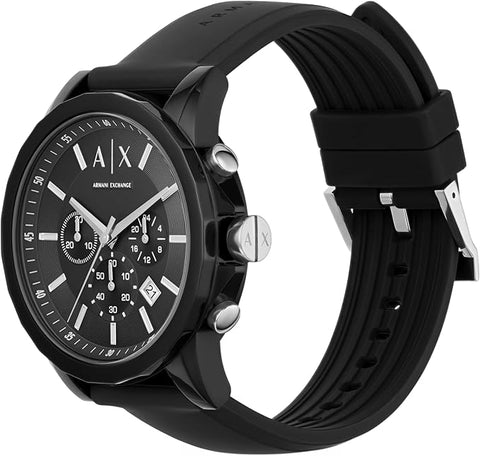 Armani Exchange Men's Stainless Steel Analog-Quartz Watch with Silicone Strap - Black