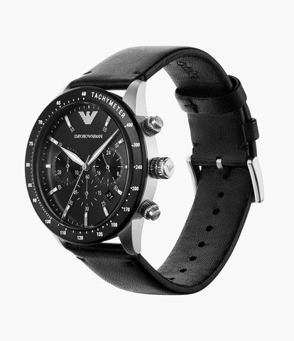 Emporio Armani Men's Chronograph Black Leather Watch