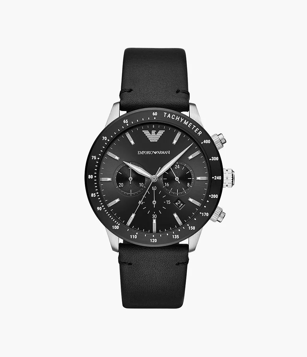 Emporio Armani Men's Chronograph Black Leather Watch