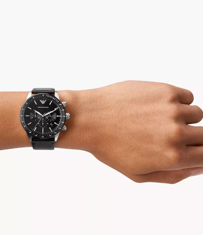 Emporio Armani Men's Chronograph Black Leather Watch