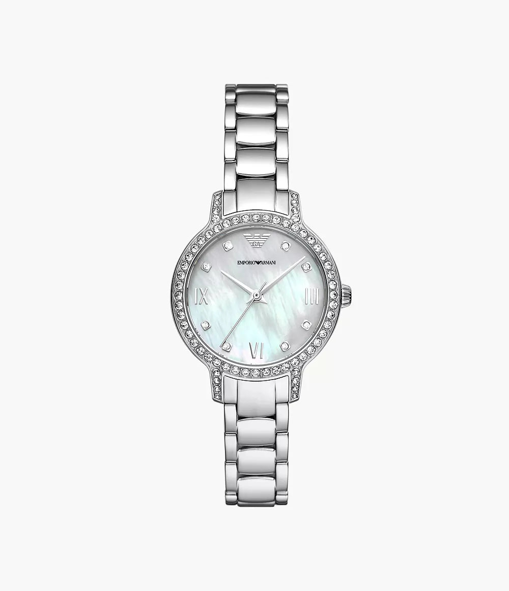 Emporio Armani Three-Hand Stainless Steel Watch - Silver