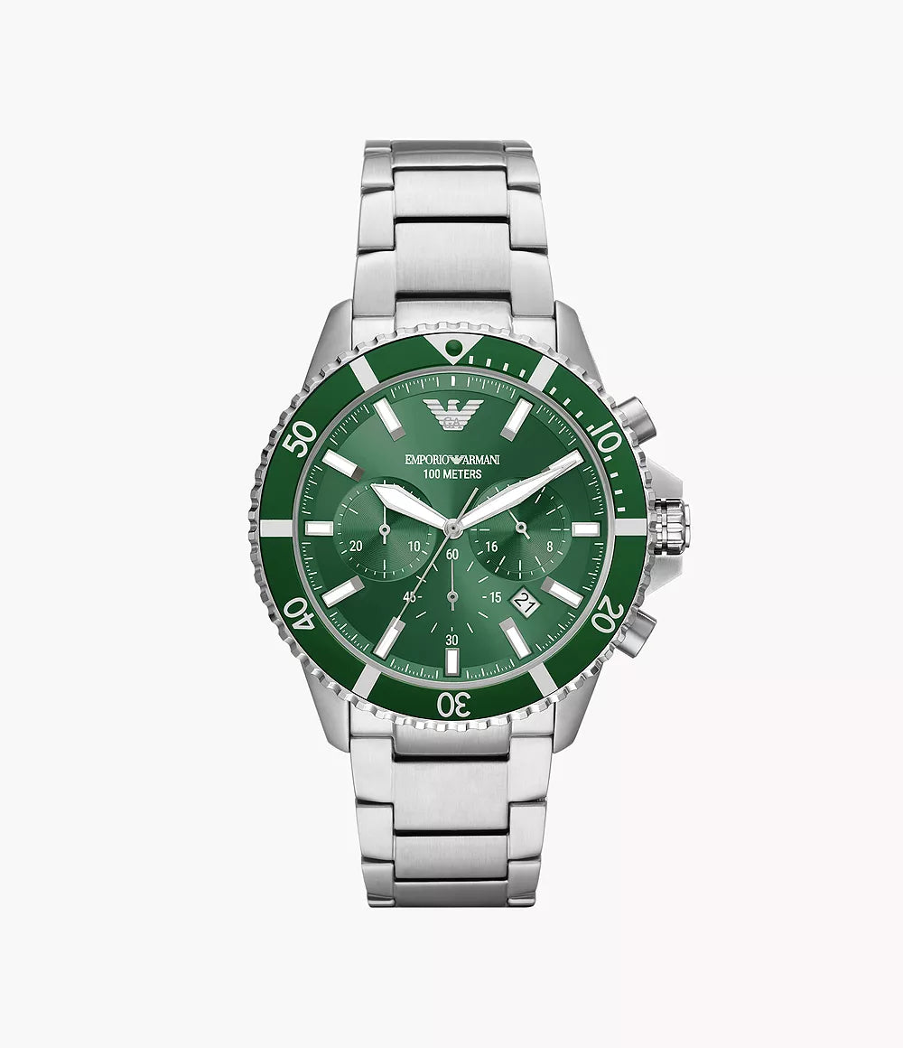 Emporio Armani World Explorer Chronograph Stainless Steel Watch - Green & Silver