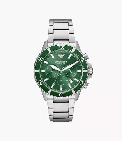 Emporio Armani World Explorer Chronograph Stainless Steel Watch - Green & Silver