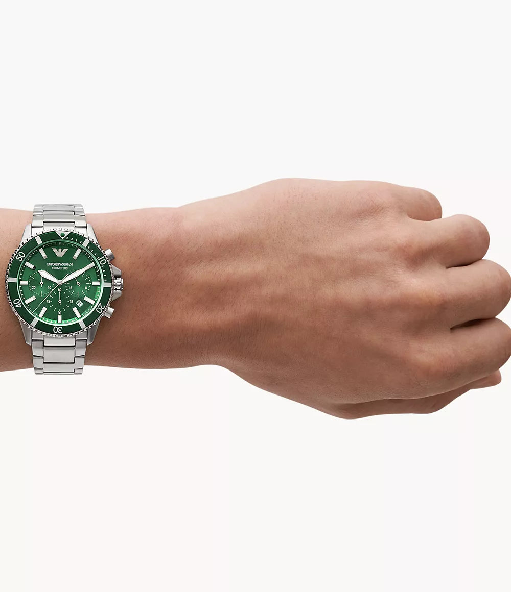 Emporio Armani World Explorer Chronograph Stainless Steel Watch - Green & Silver