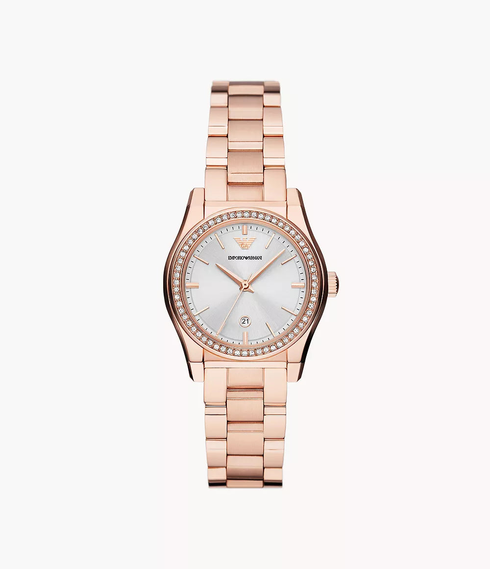 Emporio Armani Three-Hand Date Rose Gold-Tone Stainless Steel Watch - Gold
