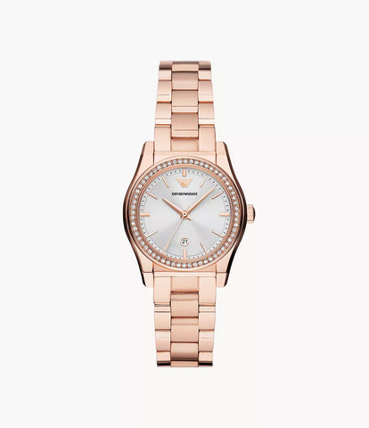 Emporio Armani Three-Hand Date Rose Gold-Tone Stainless Steel Watch - Gold