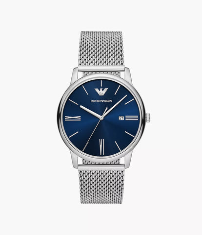 Emporio Armani Three-Hand Date Stainless Steel Mesh Watch - Silver