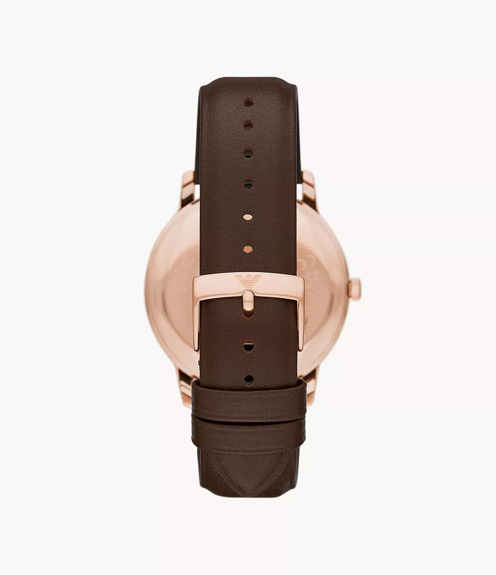 Emporio Armani Three-Hand Date Brown Leather Watch - White & Brown