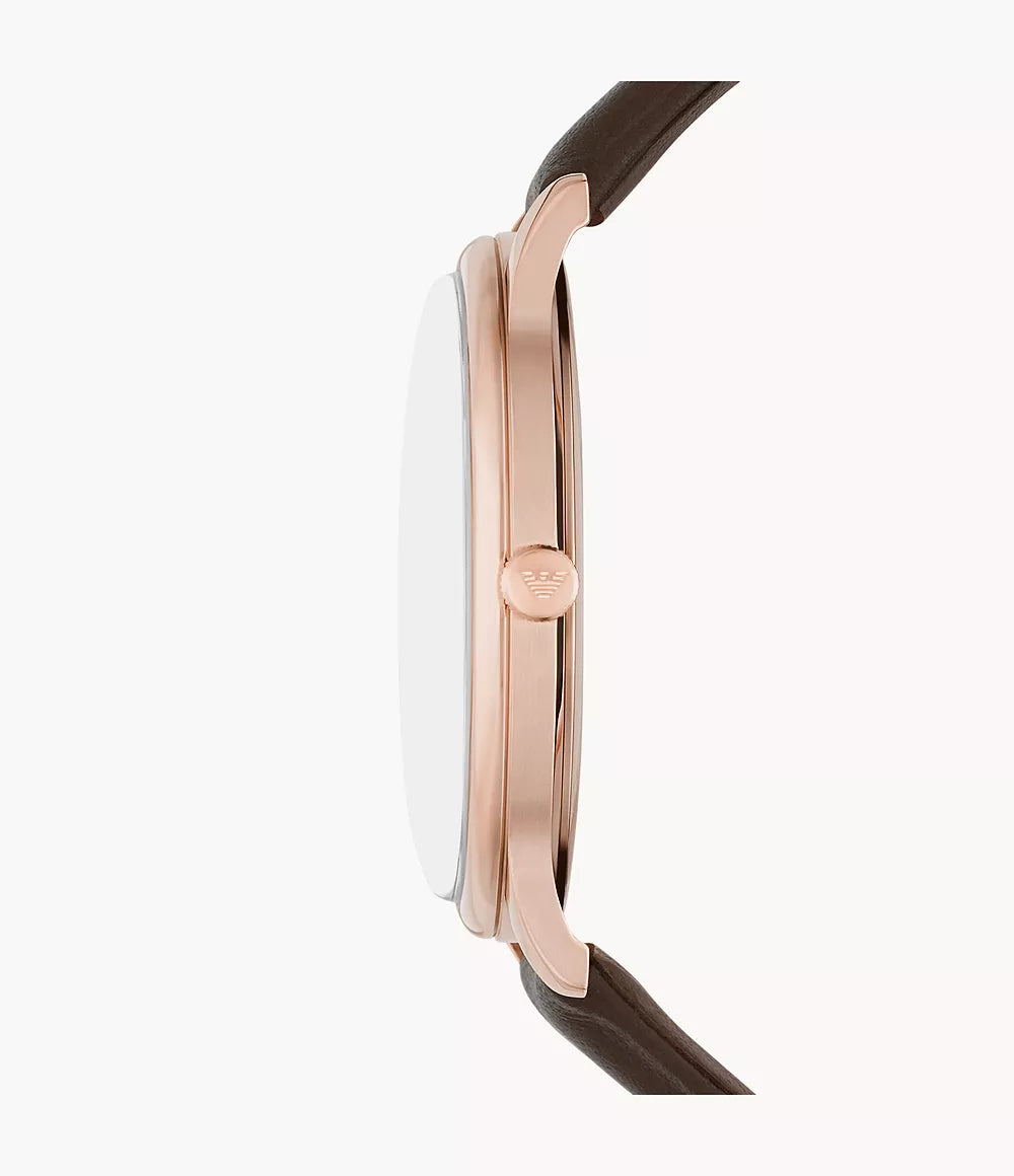 Emporio Armani Three-Hand Date Brown Leather Watch - White & Brown
