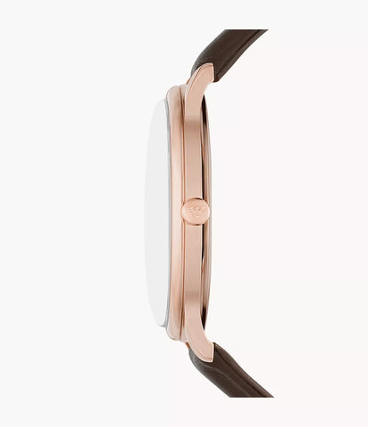 Emporio Armani Three-Hand Date Brown Leather Watch - White & Brown