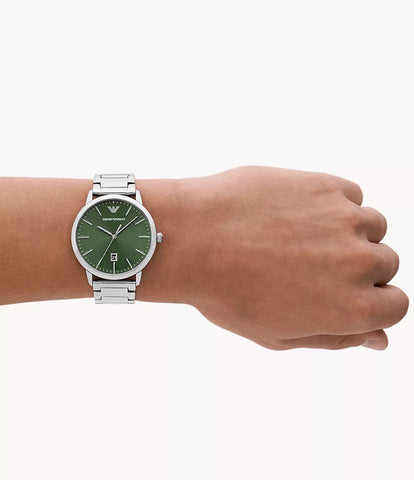 Emporio Armani Three-Hand Date Stainless Steel Watch - Silver