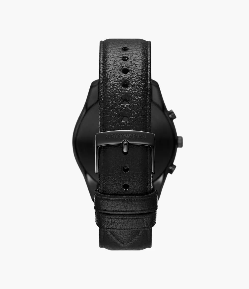 Emporio Armani Chronograph Black Leather Watch - Black