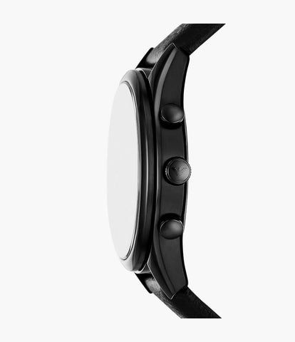 Emporio Armani Chronograph Black Leather Watch - Black
