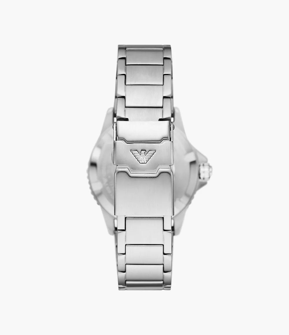 Emporio Armani World Explorer GMT Dual Time Stainless Steel Watch - Silver