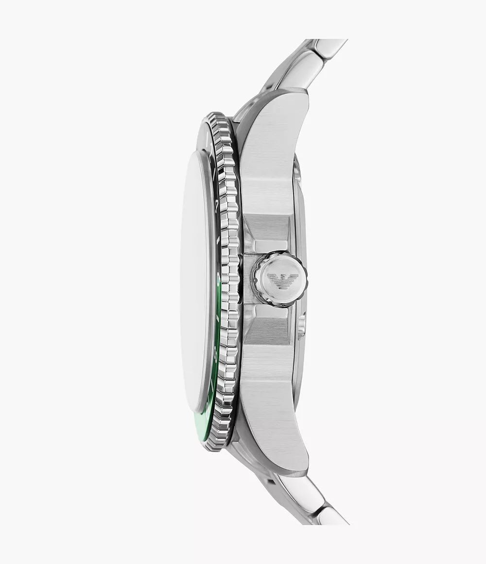 Emporio Armani World Explorer GMT Dual Time Stainless Steel Watch - Silver