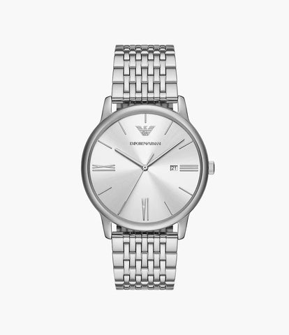 Emporio Armani Three-Hand Date Stainless Steel Watch - Silver