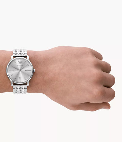 Emporio Armani Three-Hand Date Stainless Steel Watch - Silver