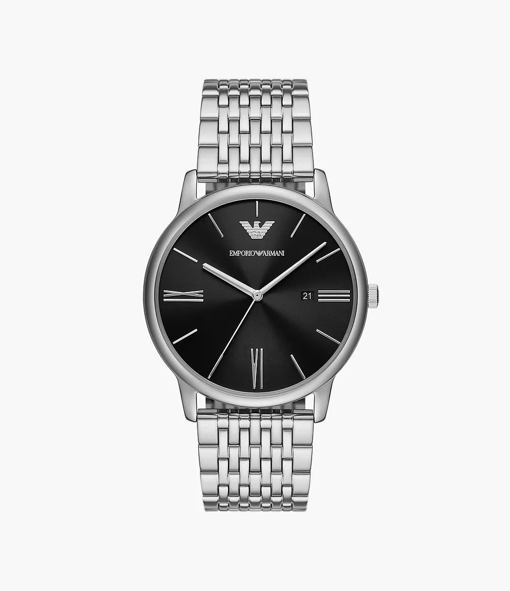 Emporio Armani Three-Hand Date Stainless Steel Watch - Silver