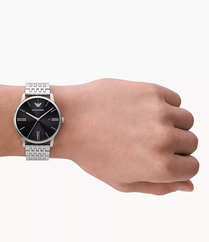 Emporio Armani Three-Hand Date Stainless Steel Watch - Silver