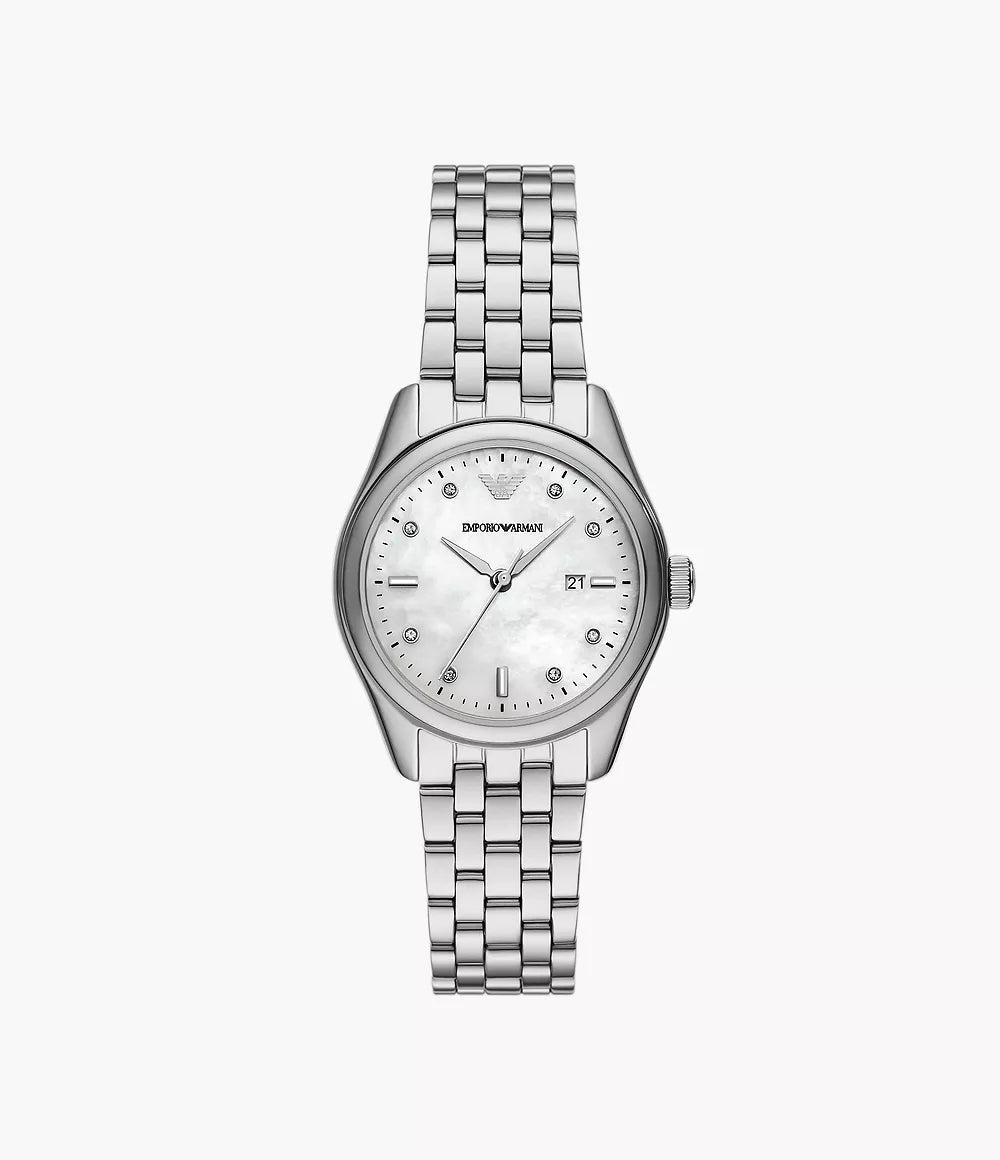 Emporio Armani Three-Hand Date Stainless Steel Watch - Silver