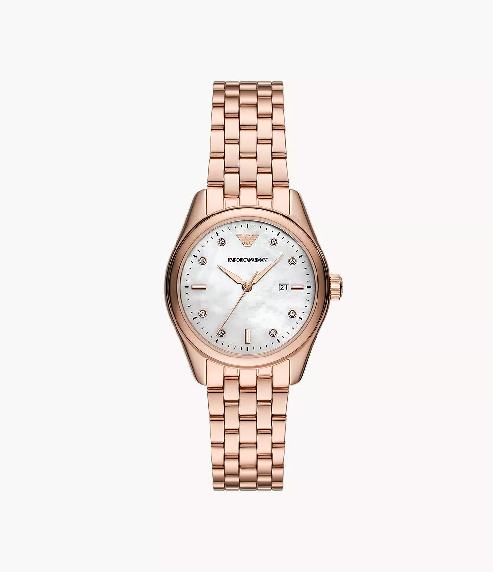 Emporio Armani Three-Hand Date Rose Gold-Tone Stainless Steel Watch - Gold