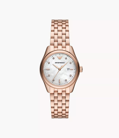 Emporio Armani Three-Hand Date Rose Gold-Tone Stainless Steel Watch - Gold