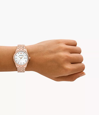 Emporio Armani Three-Hand Date Rose Gold-Tone Stainless Steel Watch - Gold