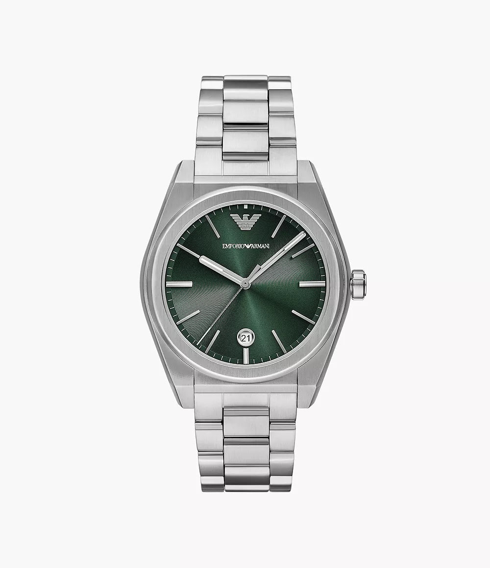 Emporio Armani Three-Hand Date Stainless Steel Watch - Silver