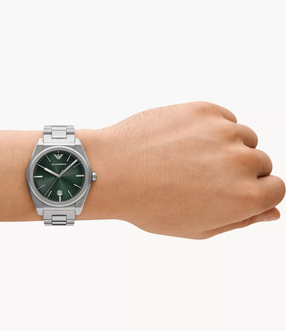 Emporio Armani Three-Hand Date Stainless Steel Watch - Silver