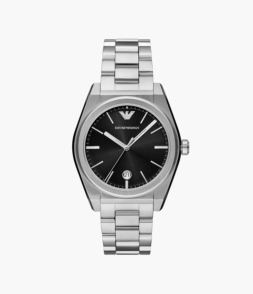 Emporio Armani Three-Hand Date Stainless Steel Watch - Silver & Black