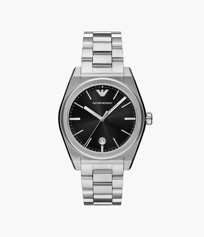 Emporio Armani Three-Hand Date Stainless Steel Watch - Silver & Black