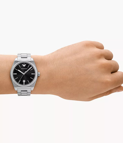 Emporio Armani Three-Hand Date Stainless Steel Watch - Silver & Black