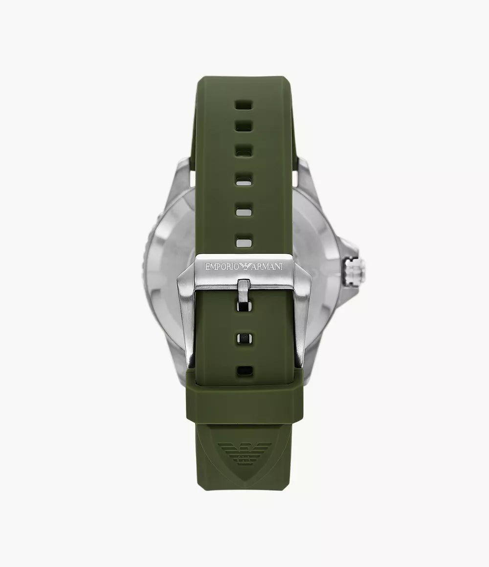 Emporio Armani World Explorer Three-Hand Date Green Silicone Watch - Green