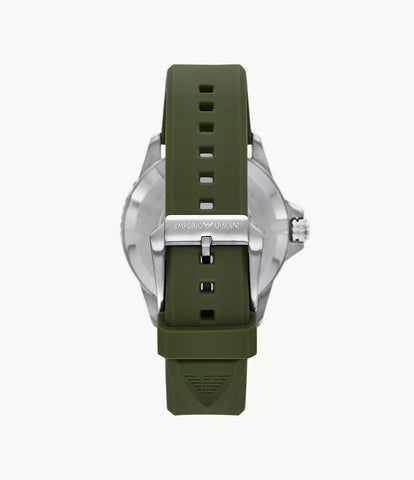 Emporio Armani World Explorer Three-Hand Date Green Silicone Watch - Green
