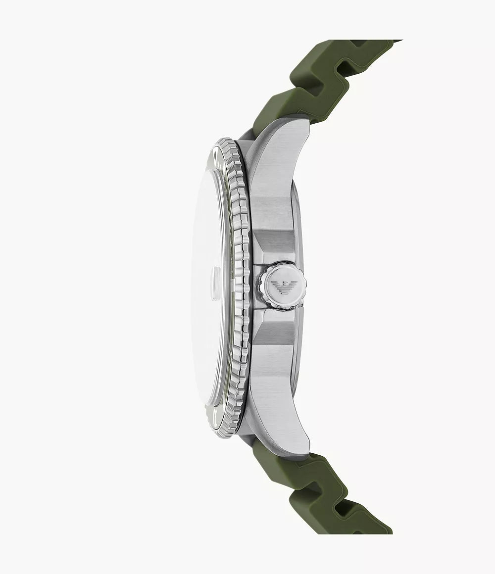 Emporio Armani World Explorer Three-Hand Date Green Silicone Watch - Green