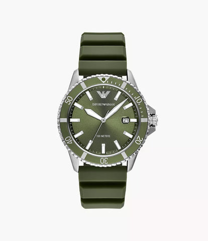 Emporio Armani World Explorer Three-Hand Date Green Silicone Watch - Green