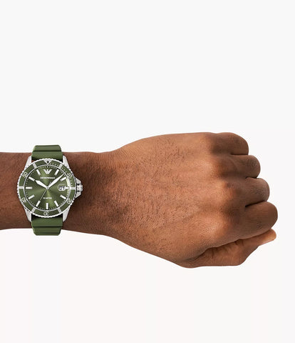 Emporio Armani World Explorer Three-Hand Date Green Silicone Watch - Green