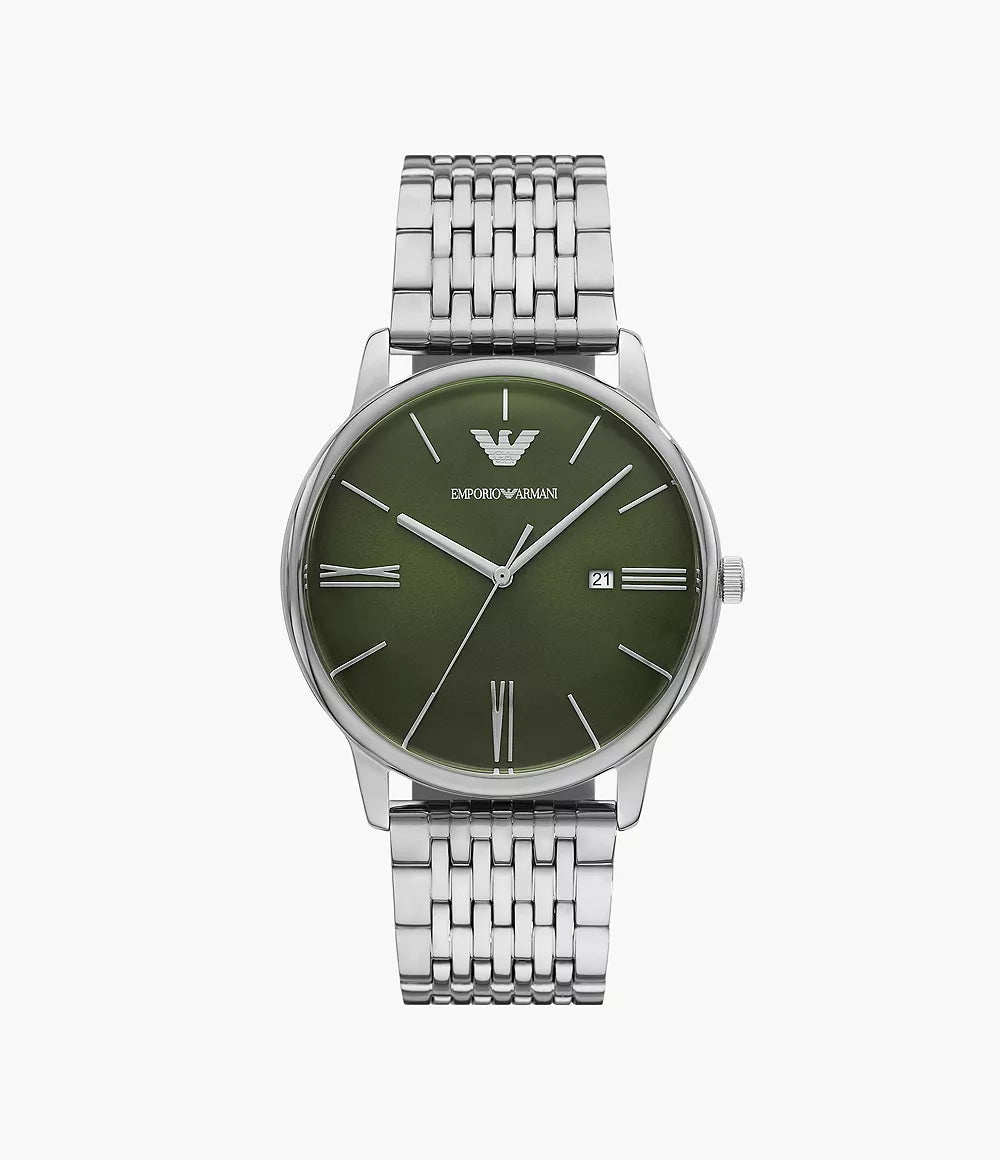 Emporio Armani Three-Hand Date Stainless Steel Watch