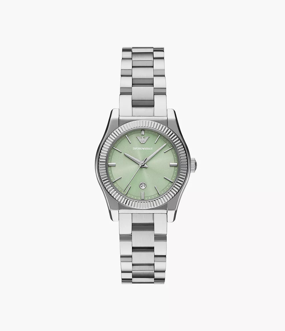 Emporio Armani Three-Hand Date Stainless Steel Watch - Silver