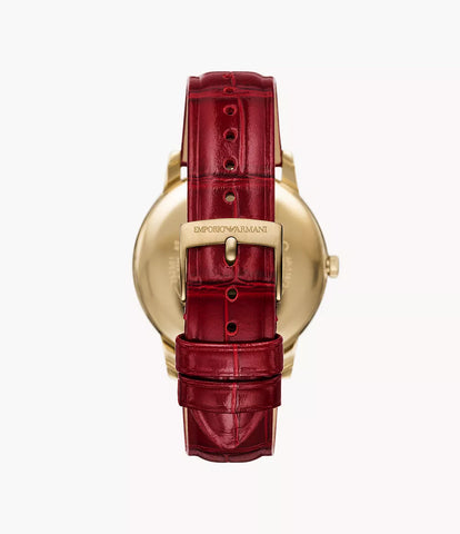 Emporio Armani Three-Hand Date Bordeaux Red Leather Watch - Red & Black