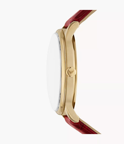 Emporio Armani Three-Hand Date Bordeaux Red Leather Watch - Red & Black