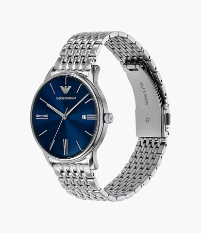 Emporio Armani Three-Hand Date Stainless Steel Watch - Silver