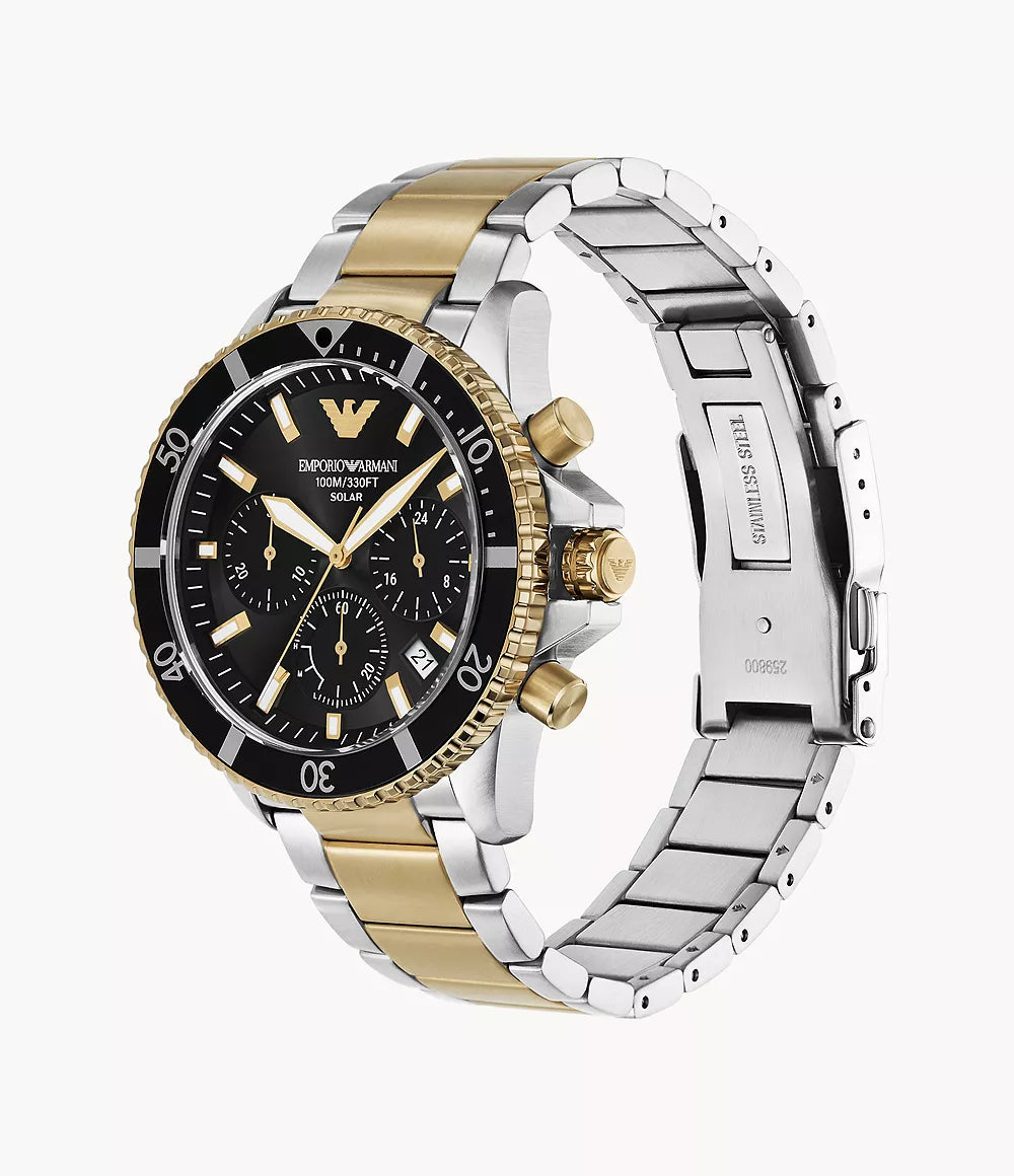 Emporio Armani World Explorer Solar-Powered Chronograph Two-Tone Stainless Steel Watch